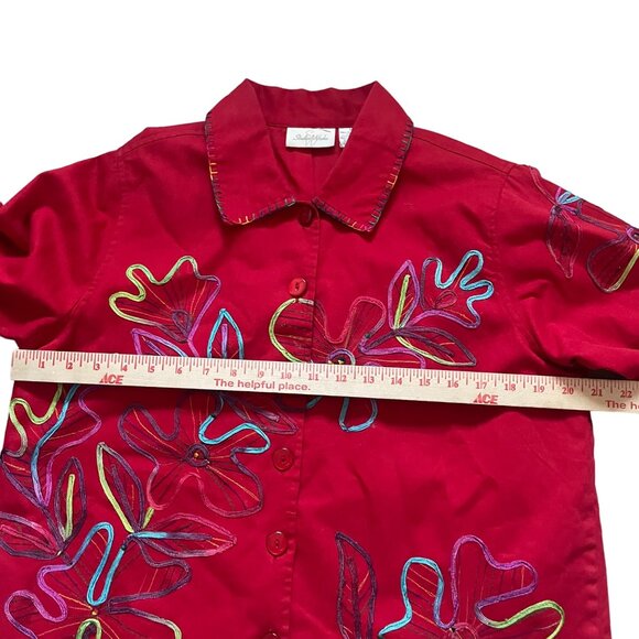 Colorful Floral Embroidered Button-Up Jacket Size M By Studio Works - Picture 7 of 11